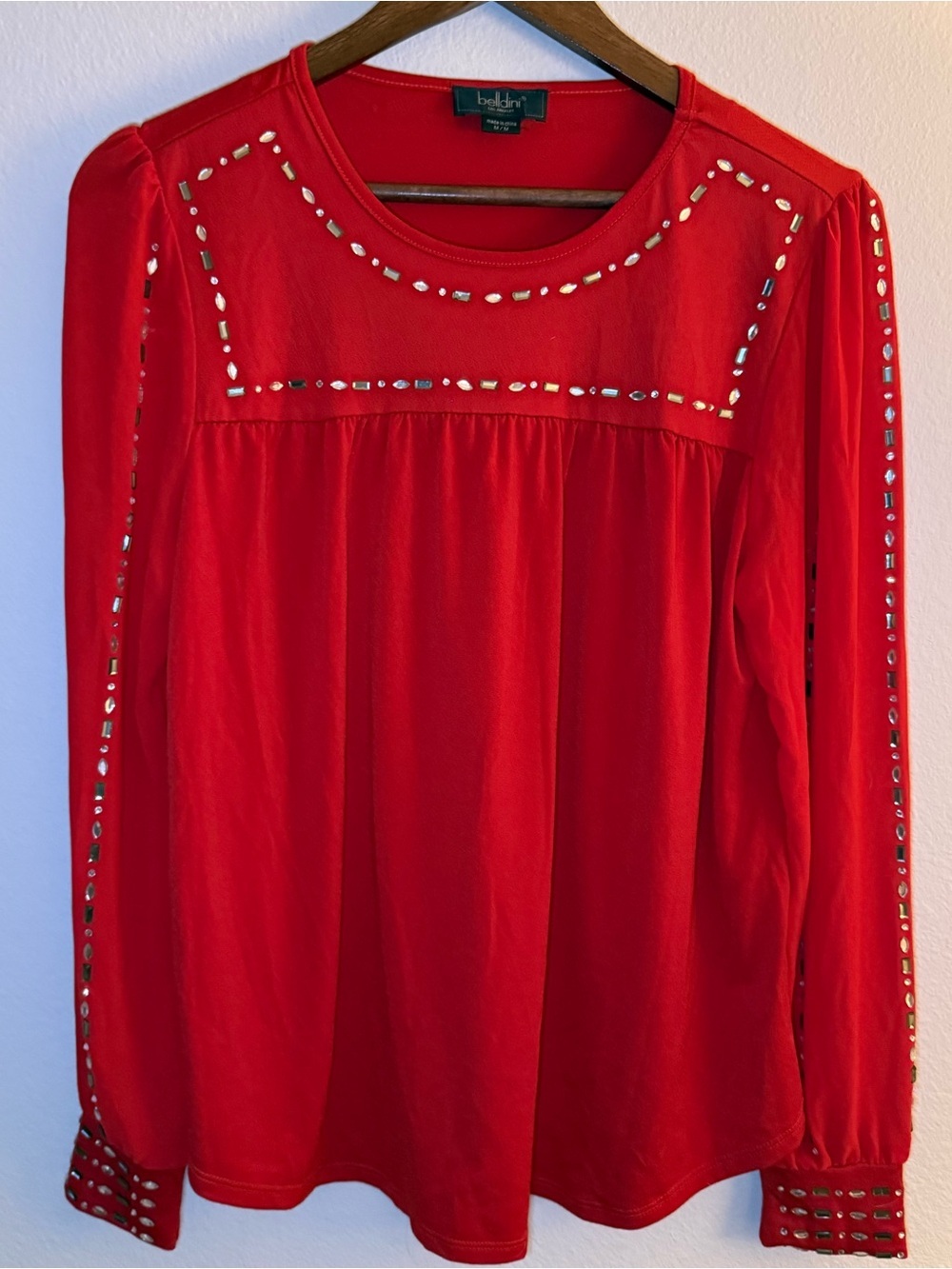 Belldini Bright Red Long Sleeve Top with Stud Details